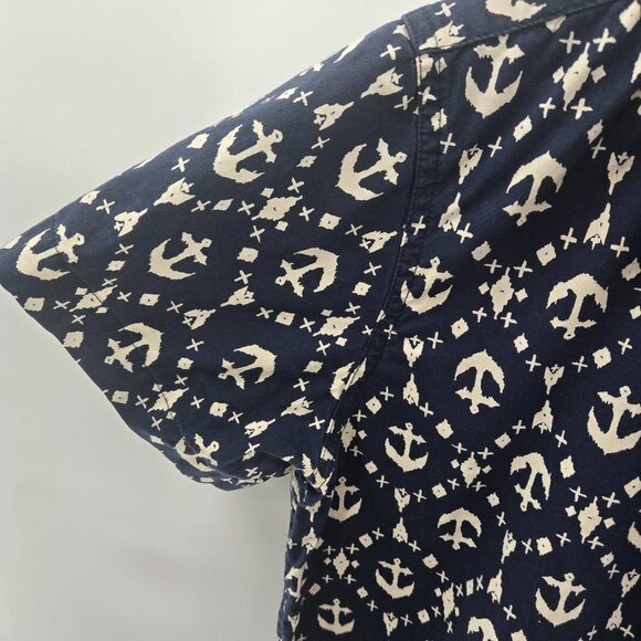 Obey Propaganda Navy Anchor 100% Cotton Short Sleeved Button Down Medium - Picture 7 of 12